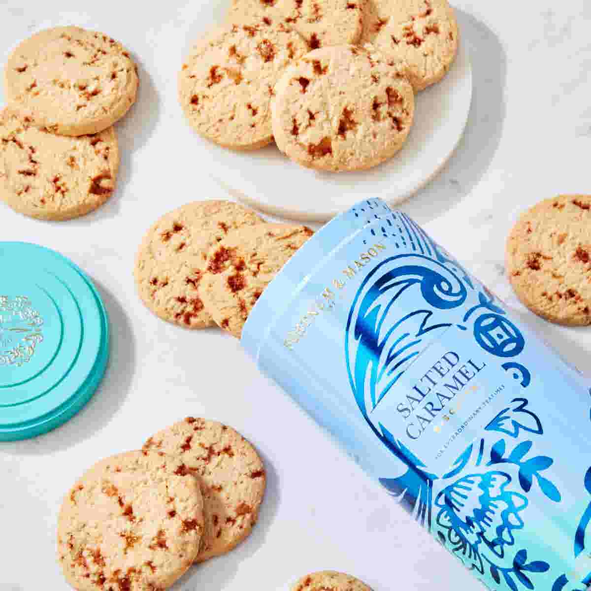 Fortnum & Mason salted caramel biscuits arranged as a small luxury gift